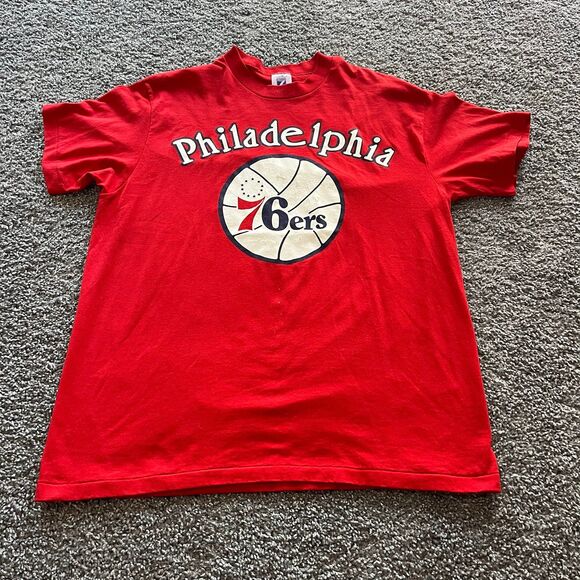 Vintage 80s 90s Philadelphia 76ers Sixers Logo 7 T Shirt Red USA Size XL - Picture 1 of 7